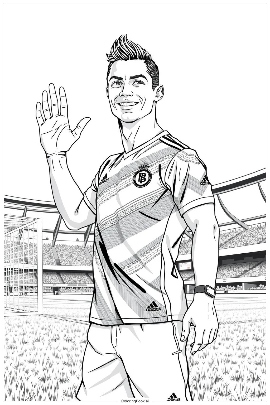  Ronaldo Smiling and Waving Coloring Page 