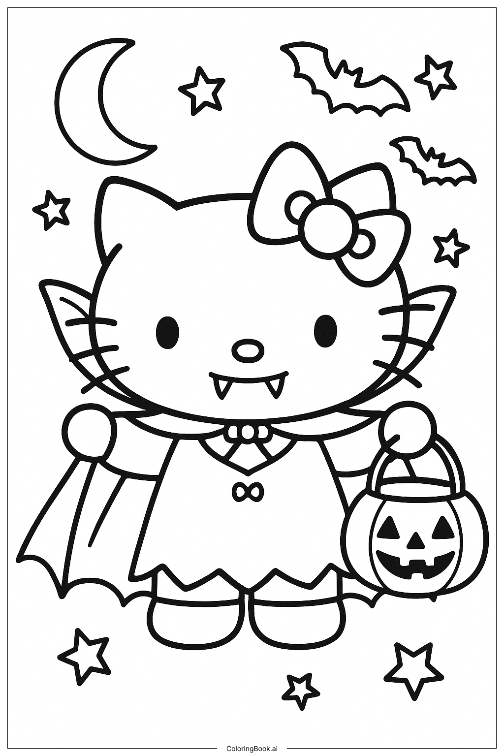Trang tô màu Hello Kitty Ma cà rồng Với Áo choàng