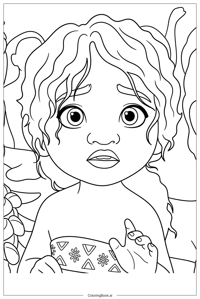  Moana 2 Kleinkind winkt neben Inselblumen Ausmalseite 