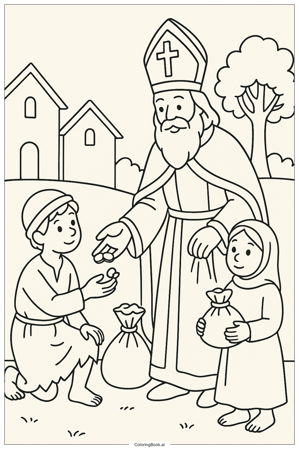 가난한 사람을 돕는 성 니콜라스 색칠공부 페이지