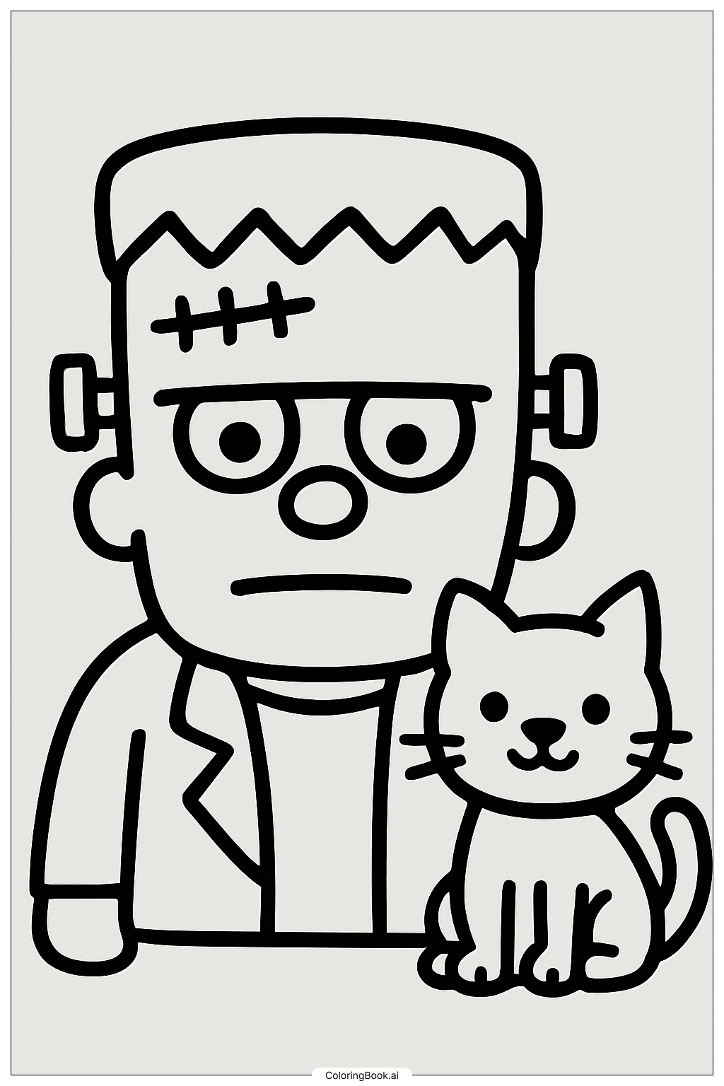  Frankenstein und eine kleine Katze Ausmalseite 