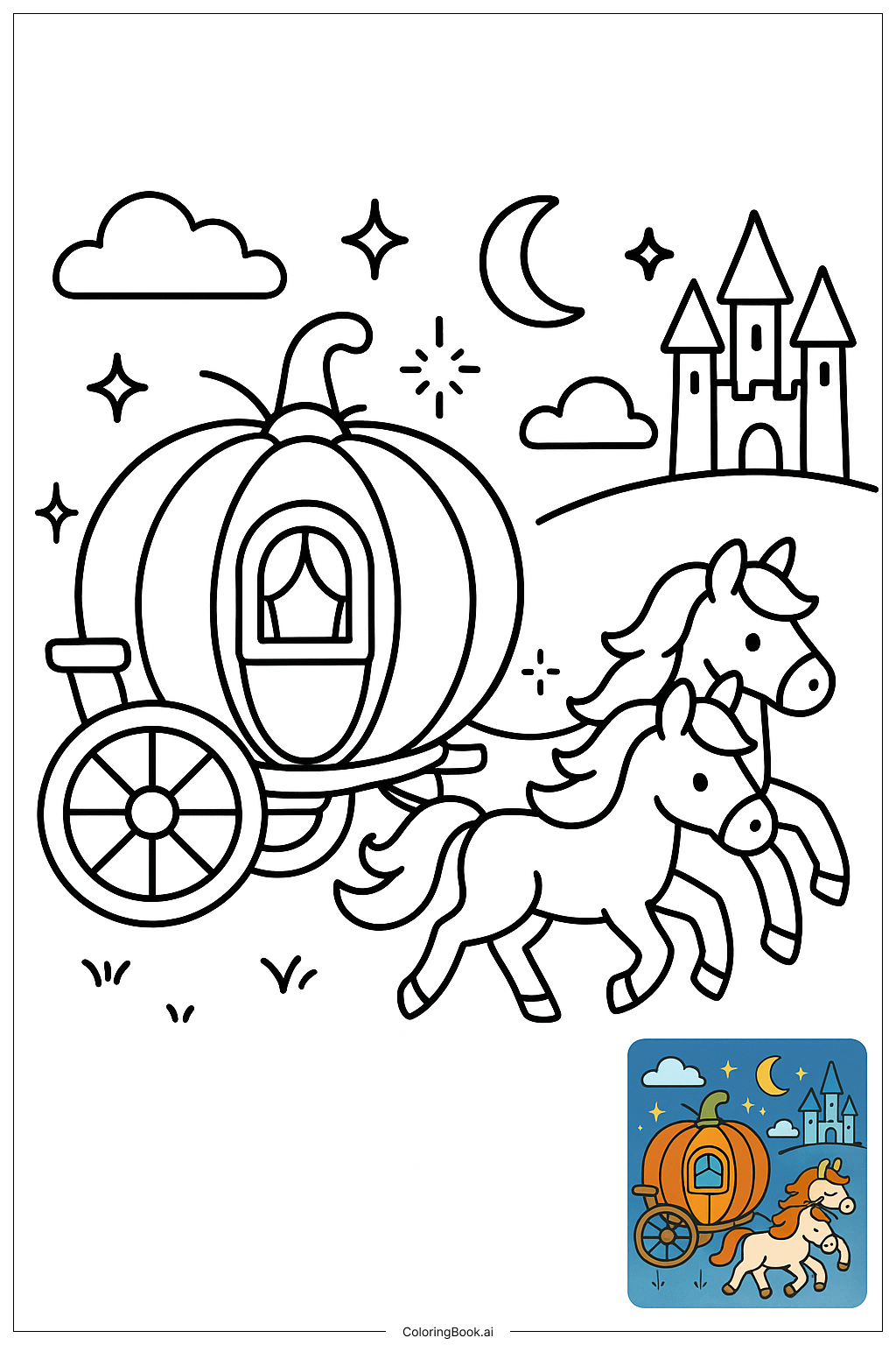  Kürbiswagen für Cinderella Ausmalseite 