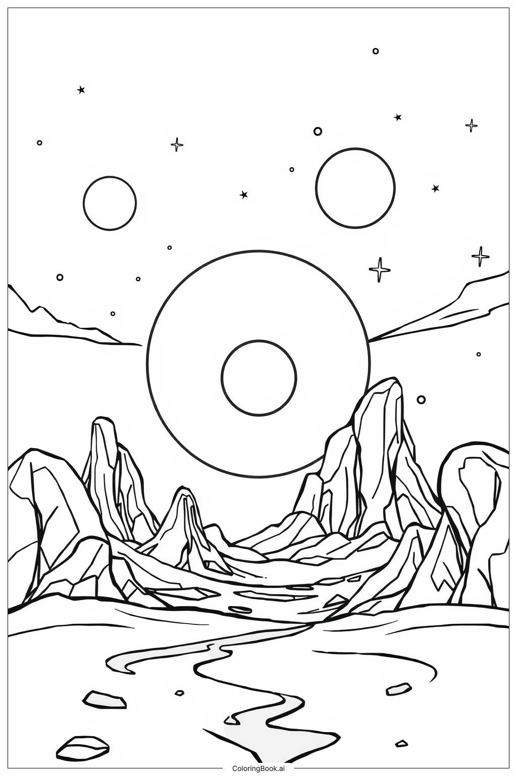  Página para colorear de Paisaje Alienígena Espacial 