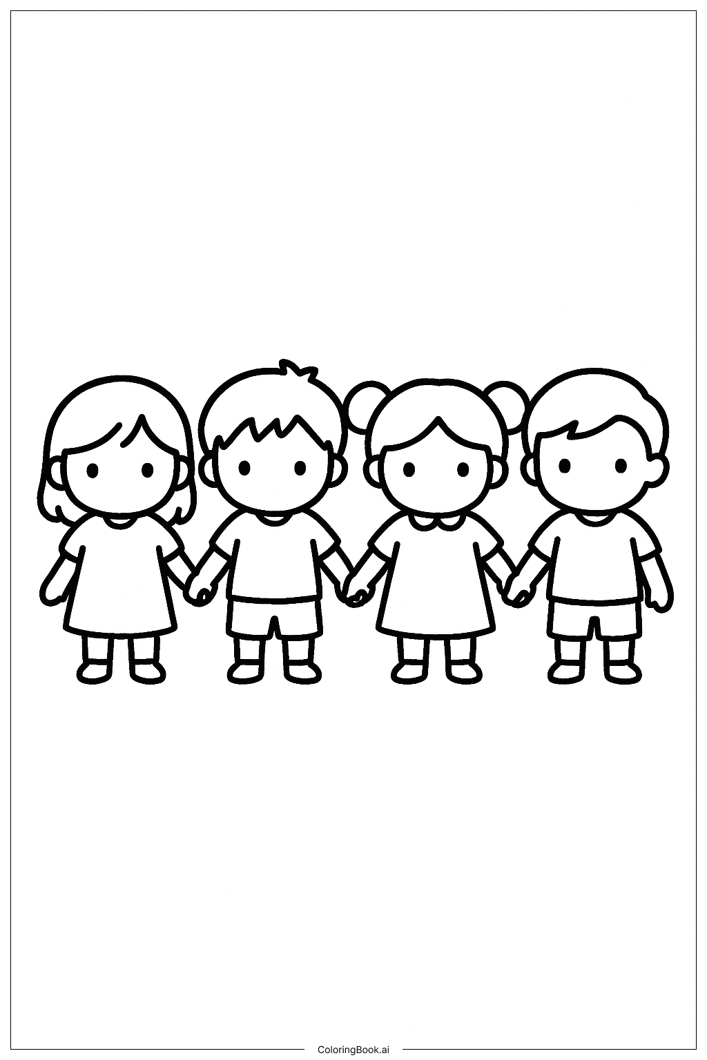  幼儿园朋友们手拉手填色页 