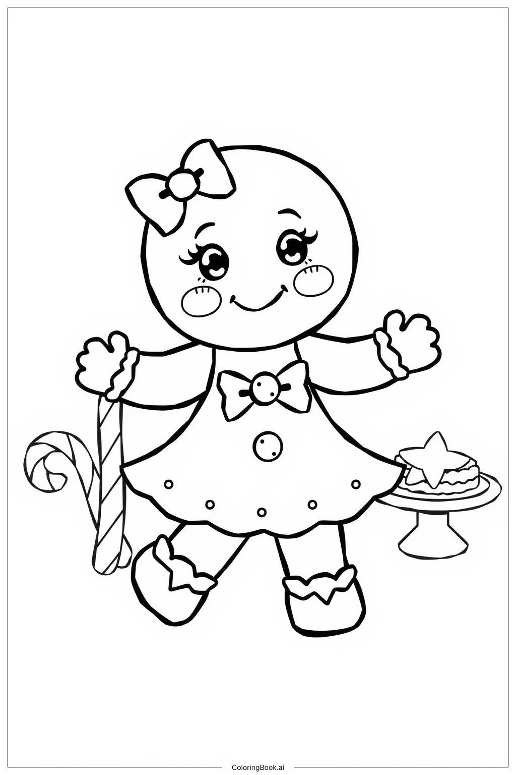  Gingerbread Girl with Bow Coloring Page 