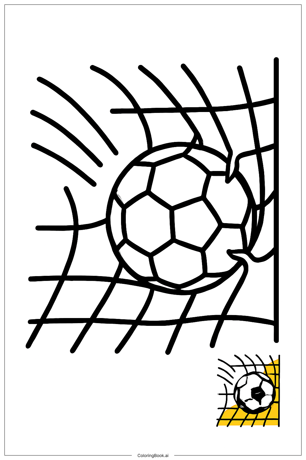  Page de coloriage Ballon de football traversant le filet 