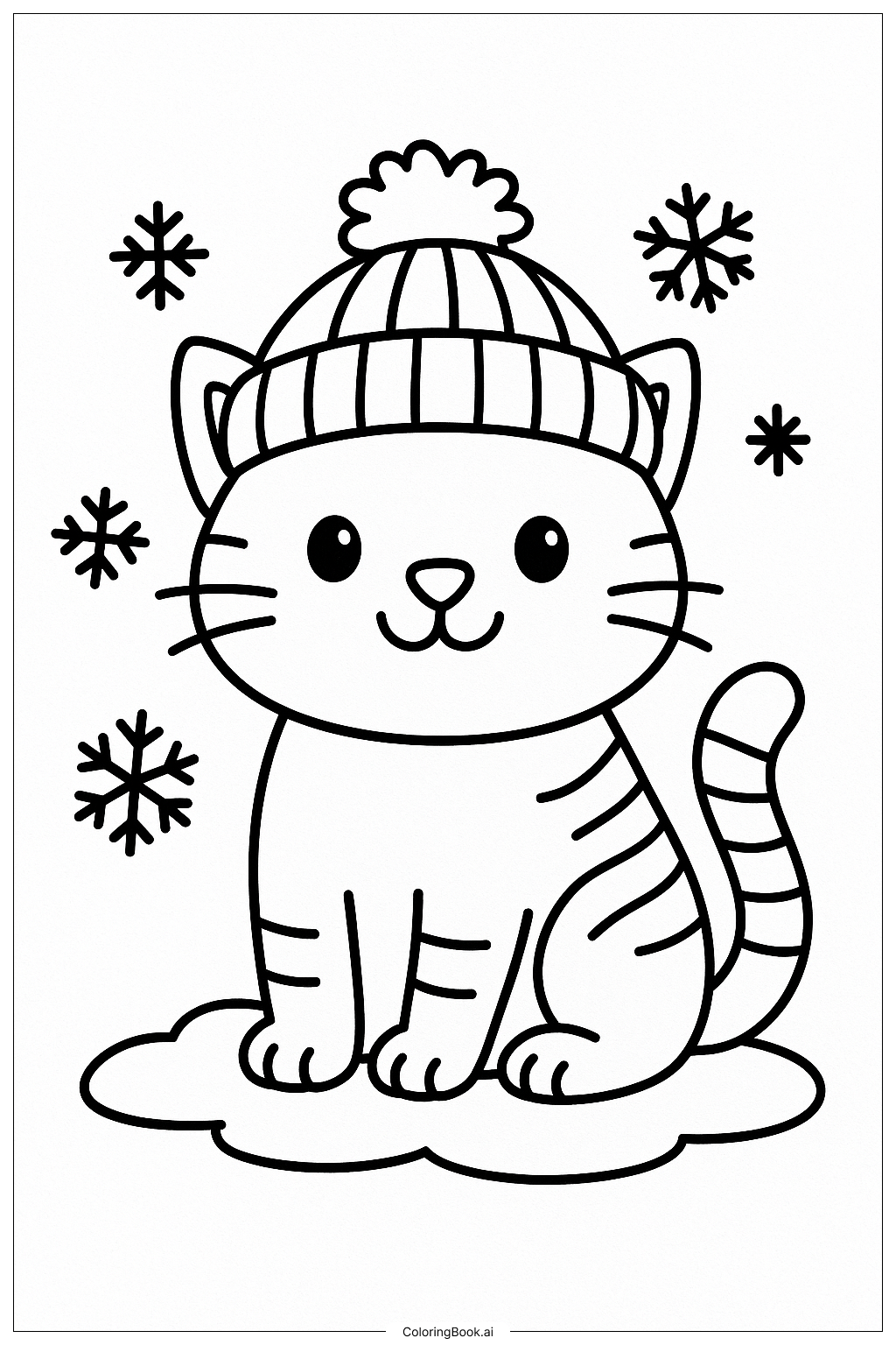 Página para colorear de Gato con un gorro de invierno
