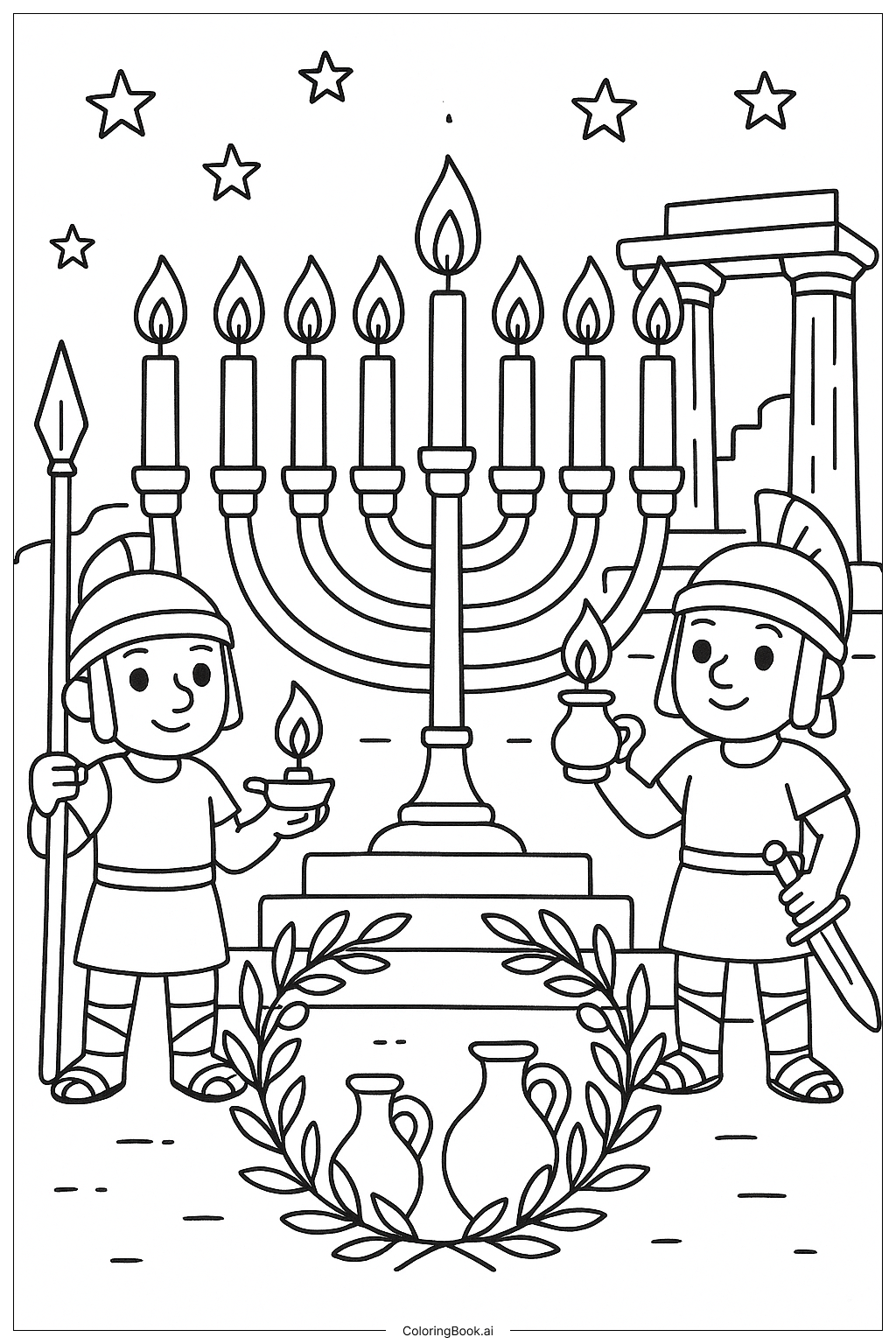  Hanukkah Historical Story Scene Coloring Page 