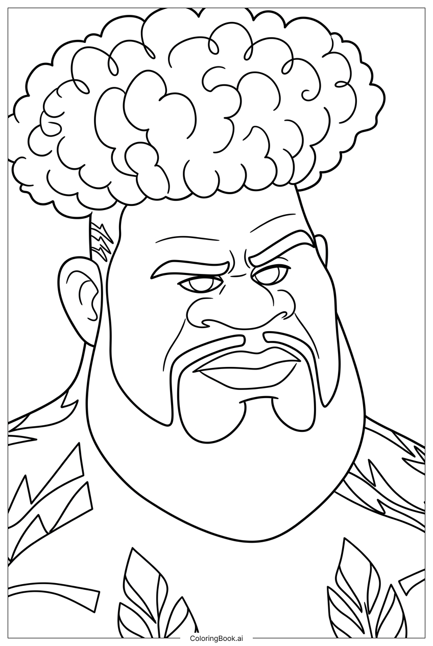  Moana 2 Inselbewohner mit lockigen Haaren und Tattoos Ausmalseite 