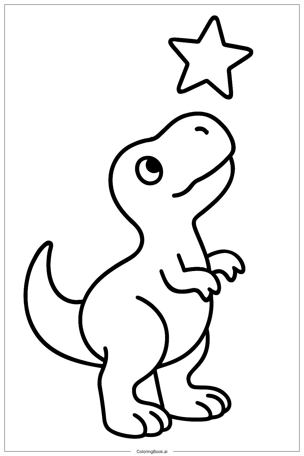  Página para colorir de T-Rex Olhando Para Uma Estrela 