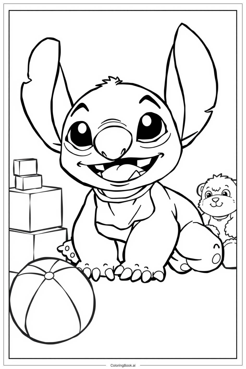  Page de coloriage Joli Bébé Stitch Jouant 