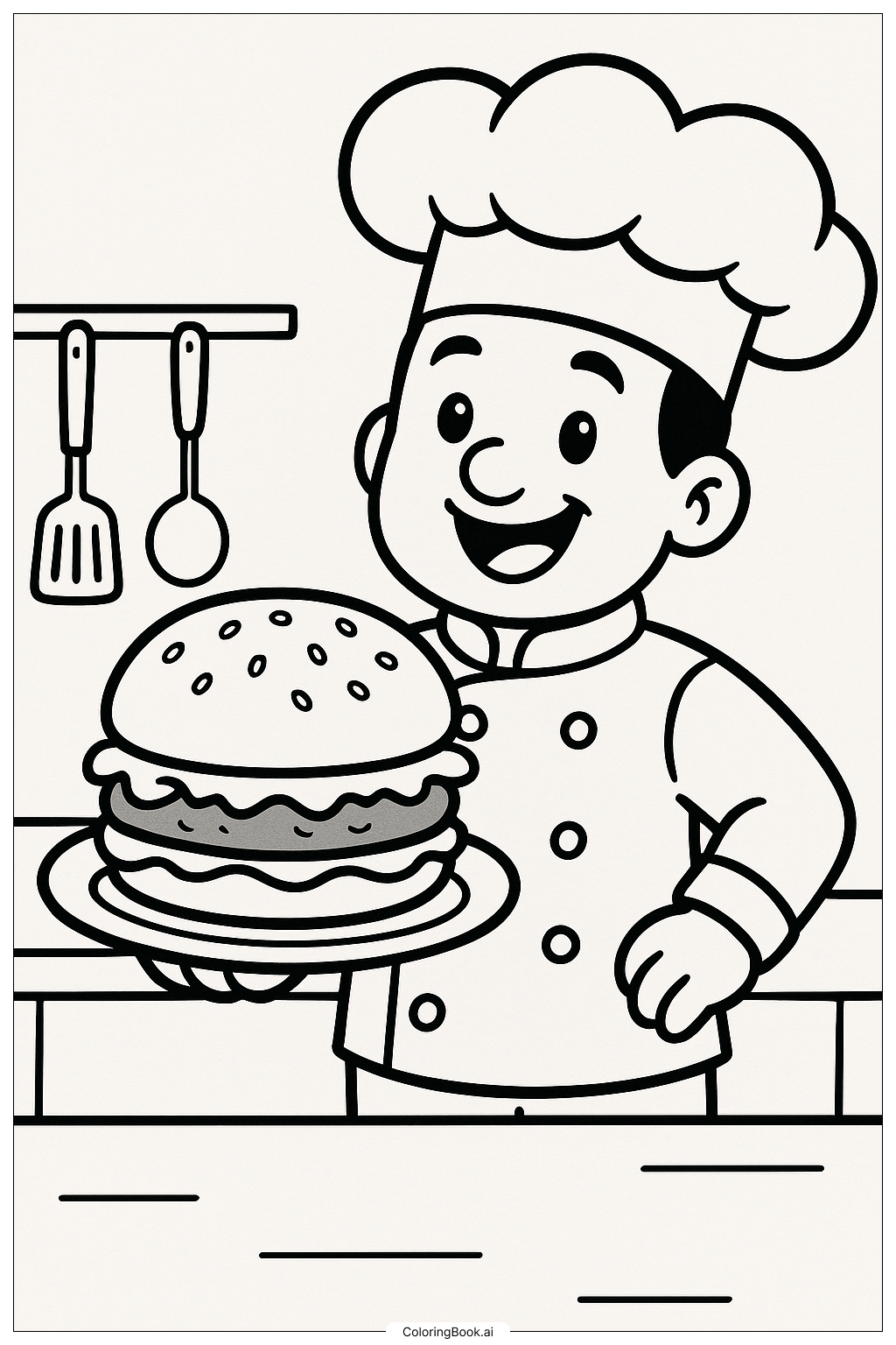  A Chef Presenting A Perfect Hamburger Coloring Page 