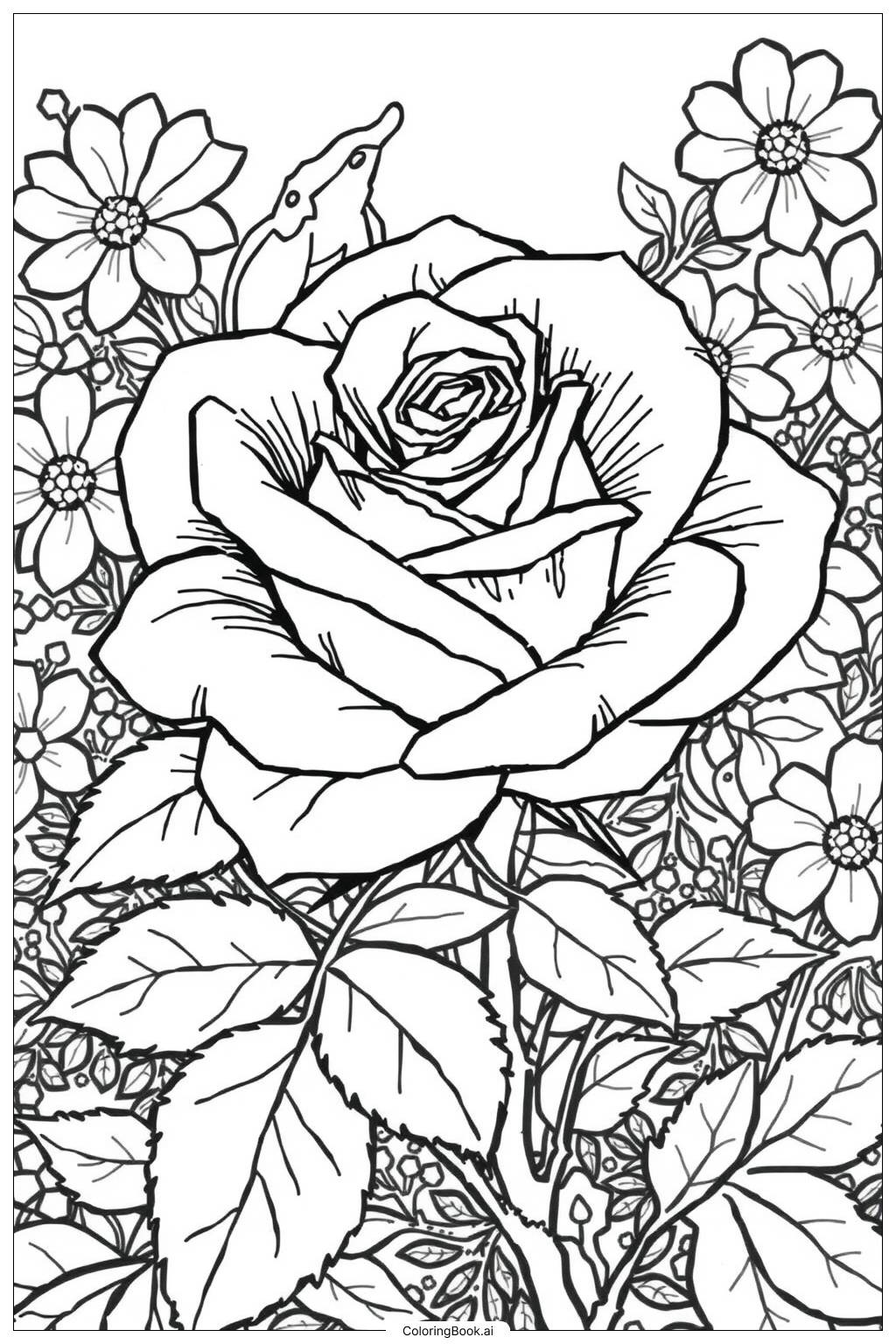  Página para colorear de Primera Flor de Rosa-2 