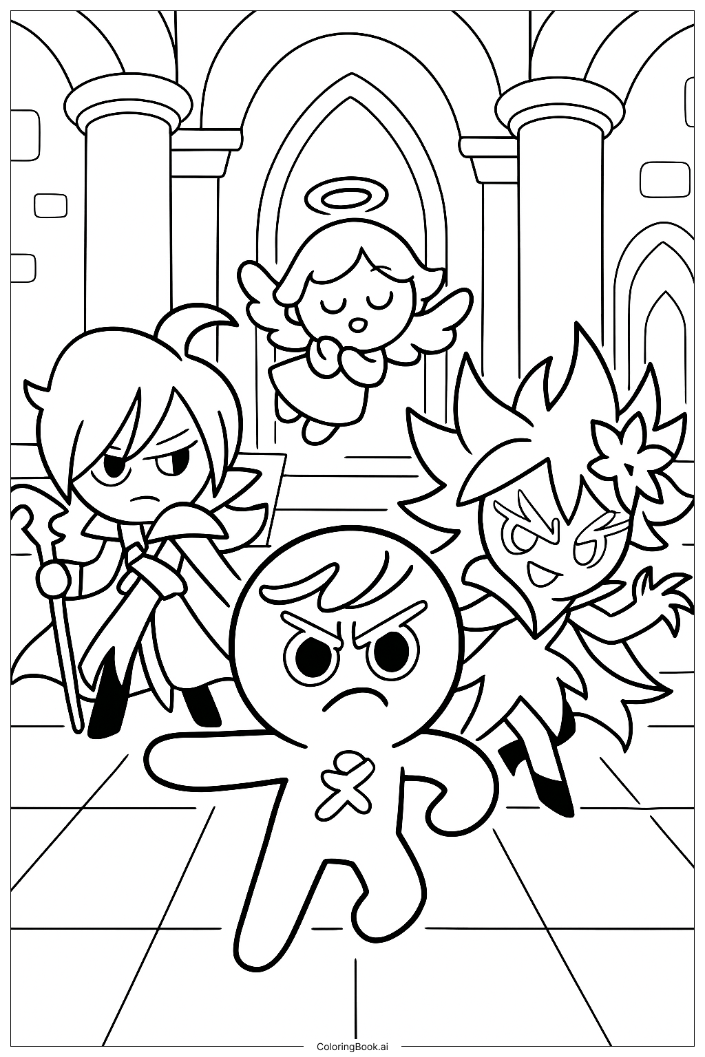  Eine Szene aus dem Turm des süßen Chaos Cookie Run Kingdom Ausmalseite 