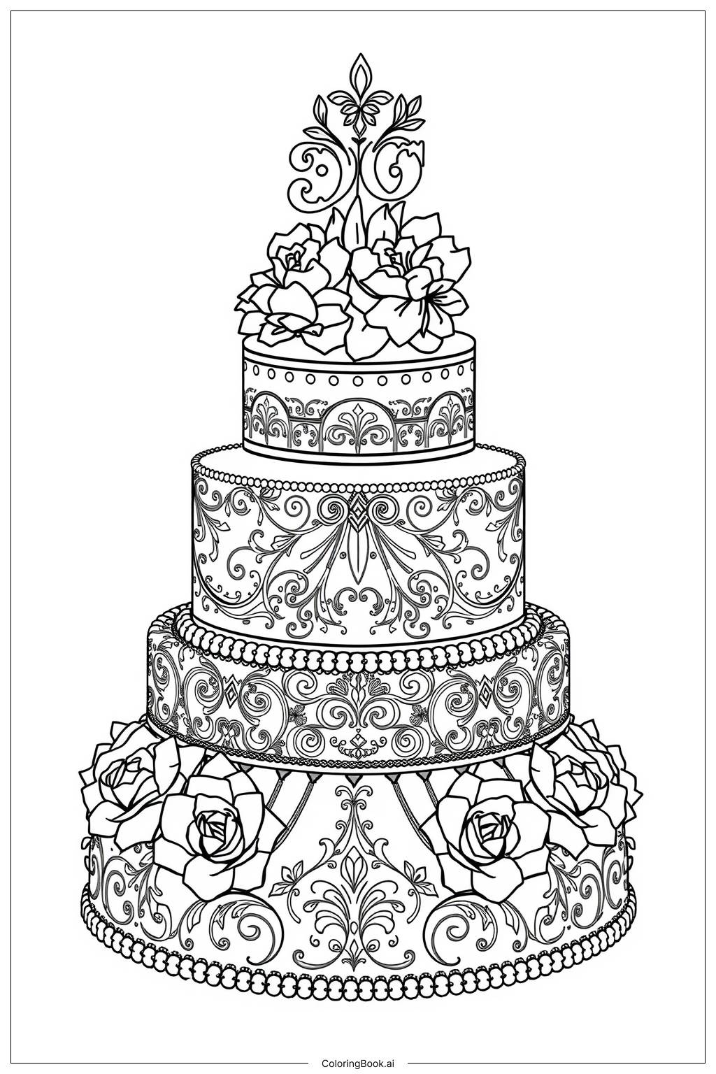  Three Layer Birthday Celebration Coloring Page 