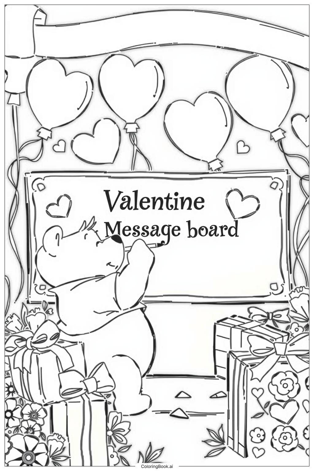  Winnie The Pooh Valentine Message Board Coloring Page 