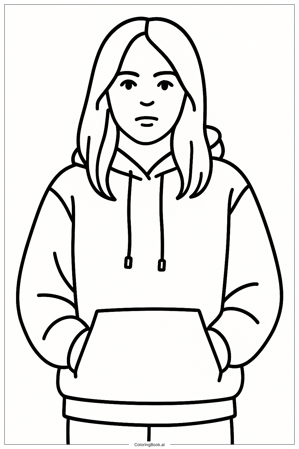  Página para colorir de Billie Eilish com um Moletom Largo 
