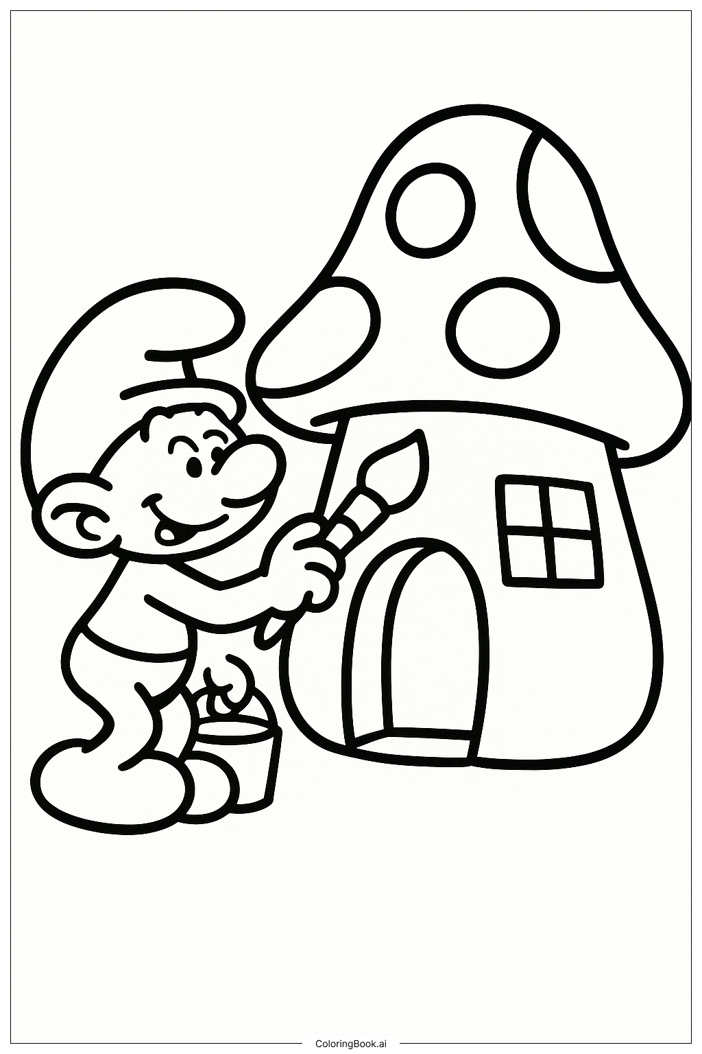  A Smurf Painting A Mushroom House Coloring Page 