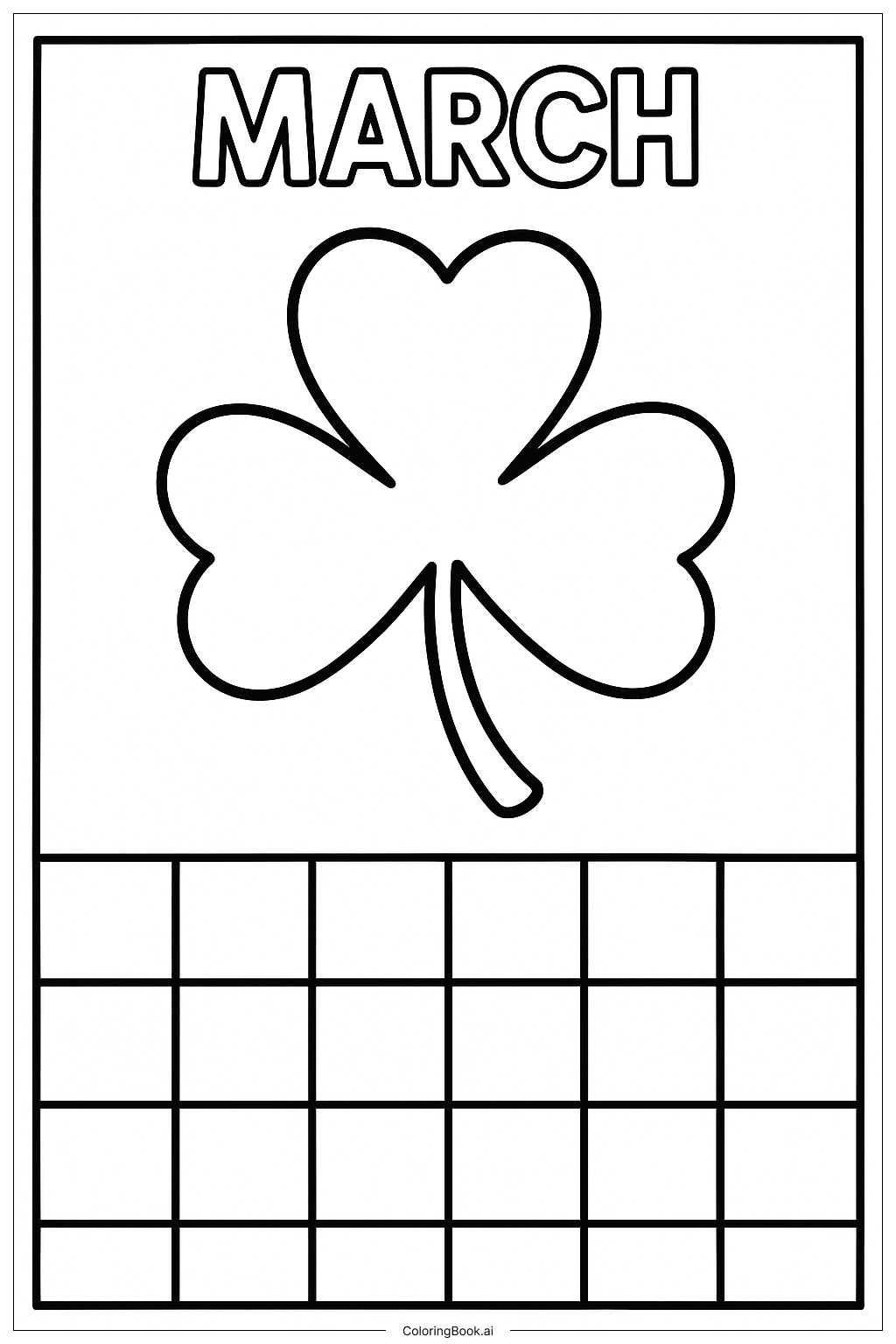  Página para colorir de Um Trevo em um Calendário para Março 