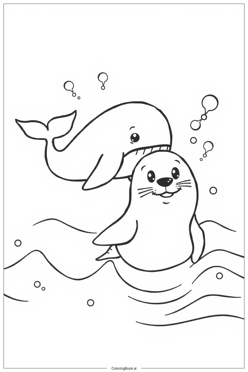  Página para colorear de Encuentro con una Ballena y una Foca Amistosa 