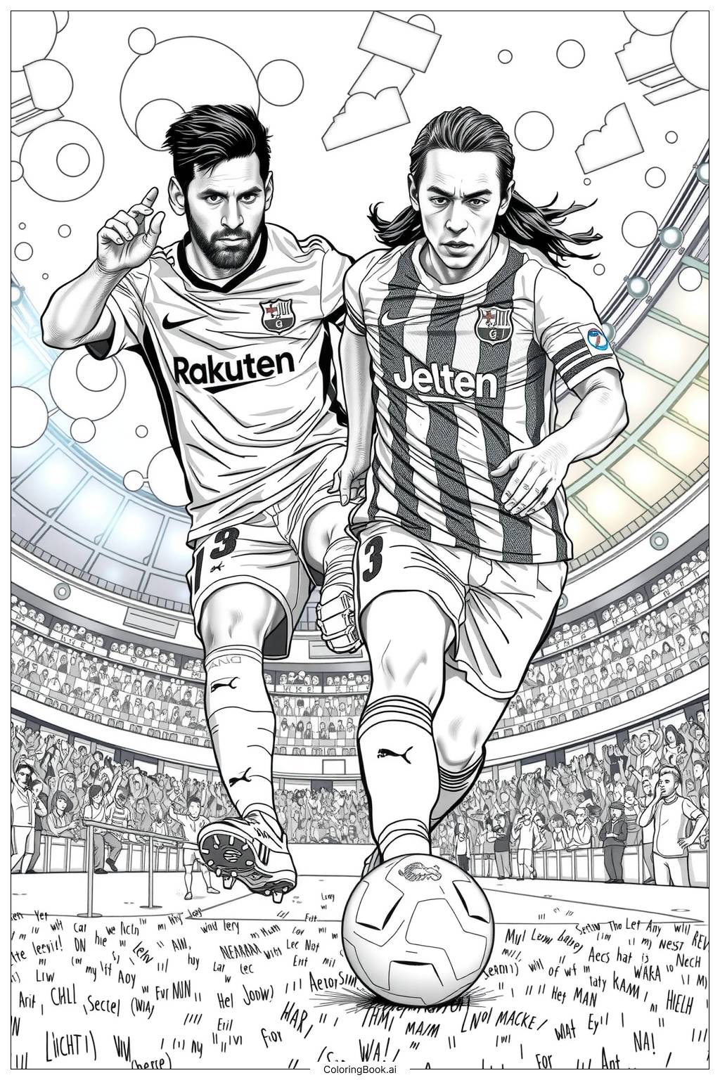  messi and neymar passing the ball Coloring Page 