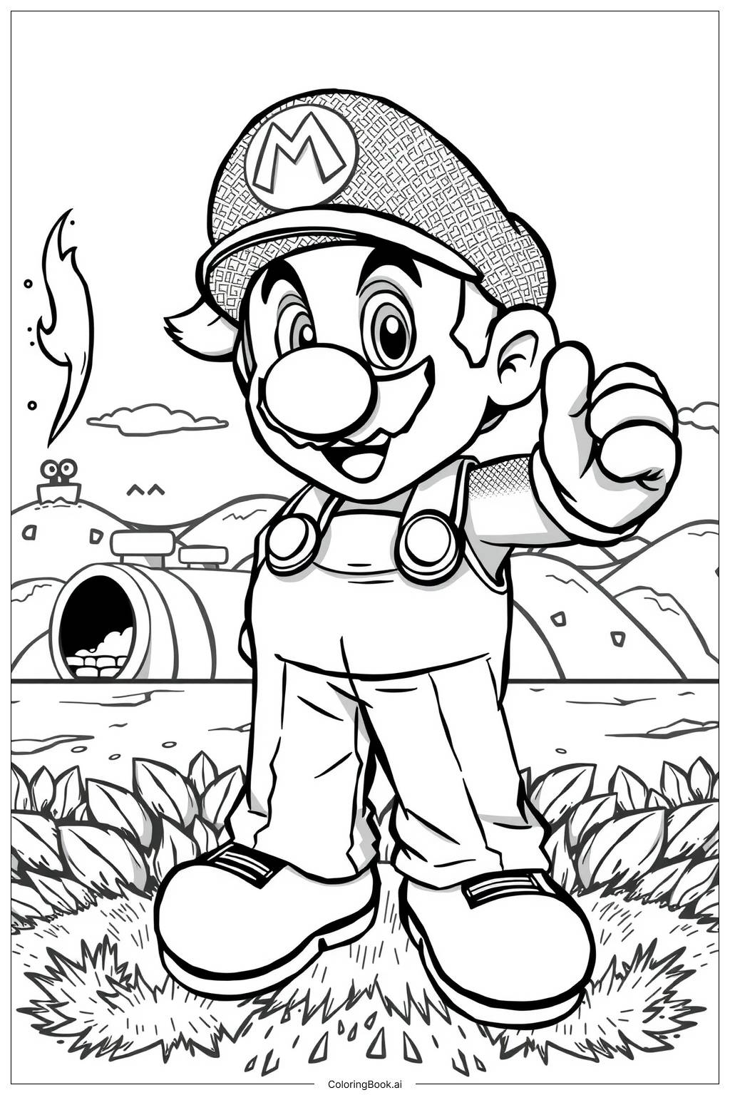  Page de coloriage Mario tenant une Fleur de Feu 