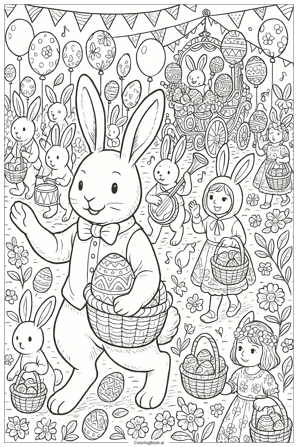 Easter Bunny Leading An Easter Parade Coloring Page