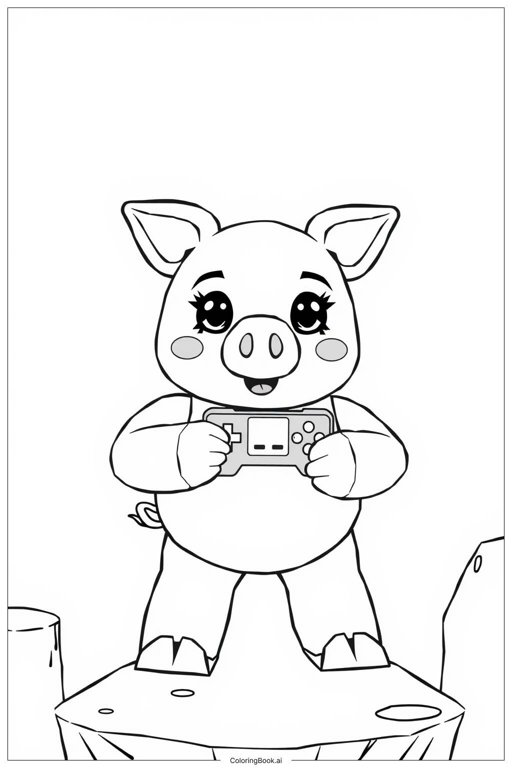  Página para colorear de Cerdito jugando un juego 