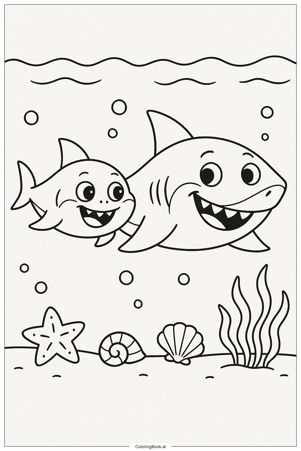寶寶鯊魚與爸爸鯊魚賽跑著色頁