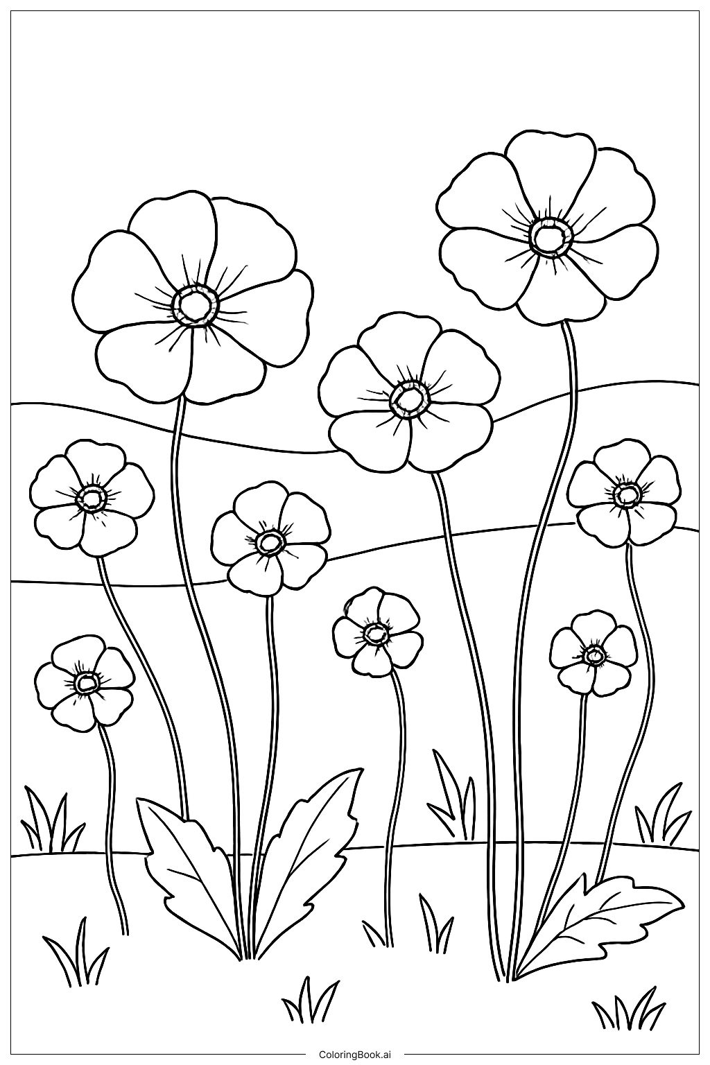  Trang tô màu Cánh Đồng Hoa Anh Túc Đung Đưa 