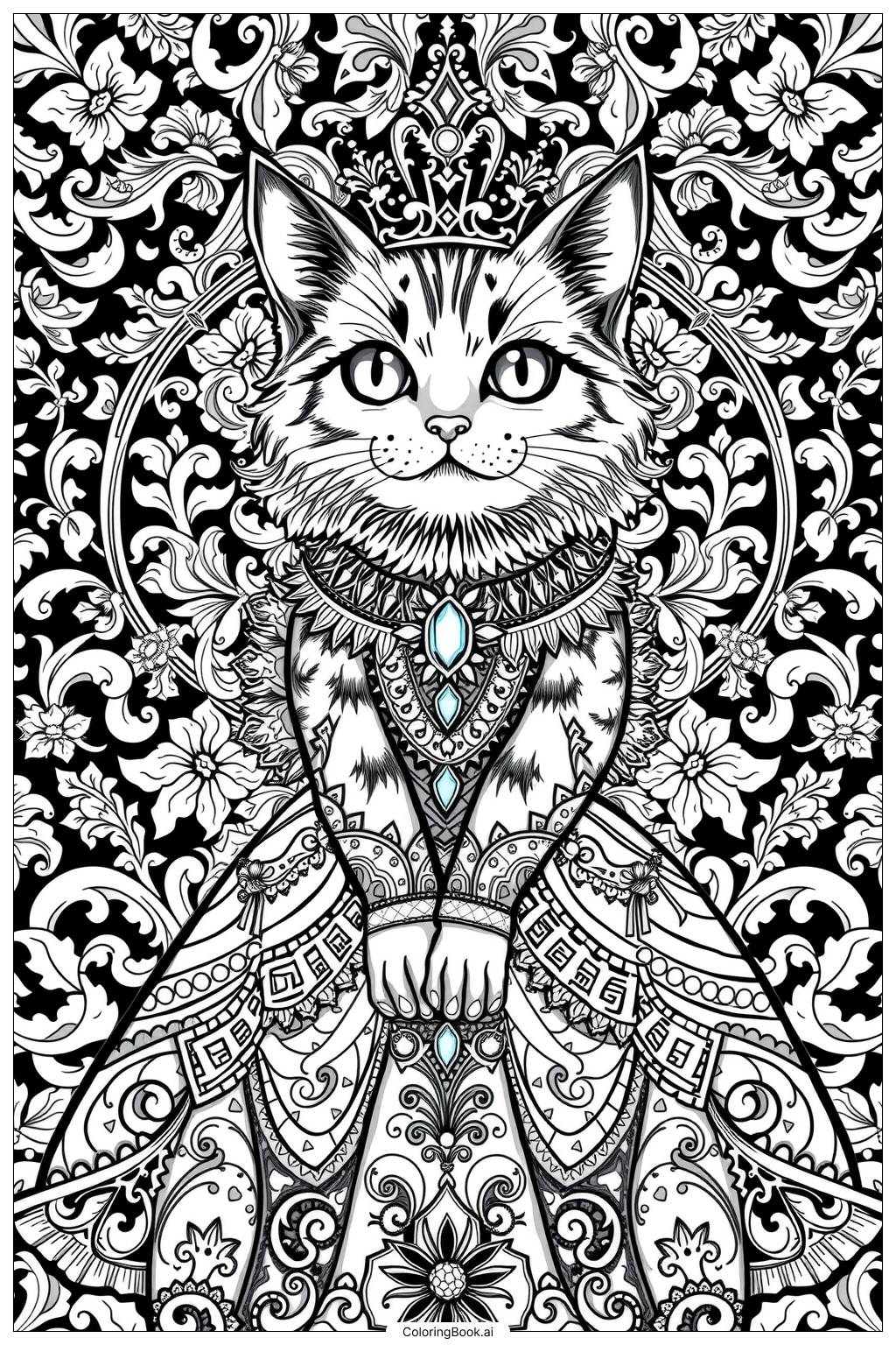  Kawaii Cat Princess Coloring Page 