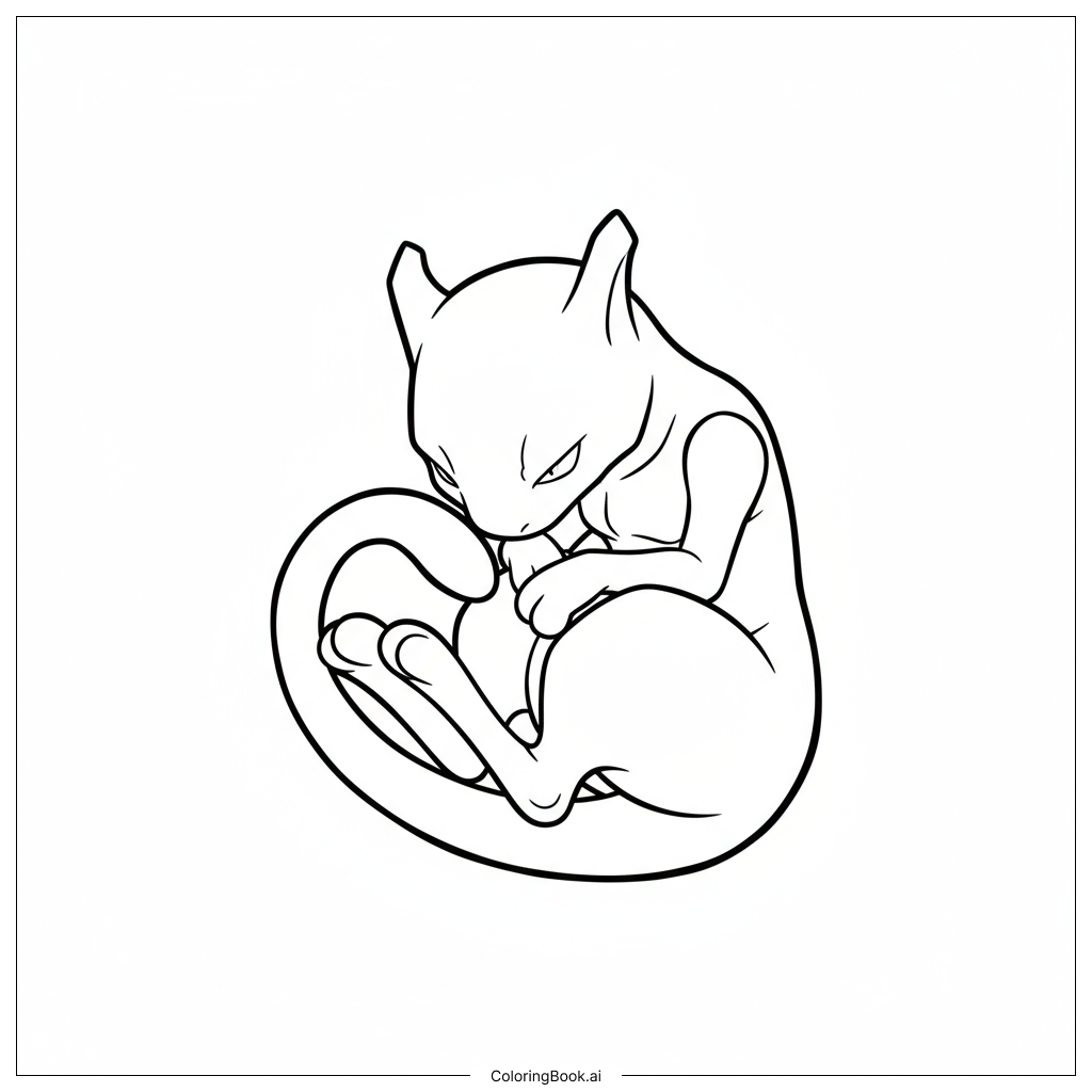  Page de coloriage Mewtwo dort paisiblement en boule 