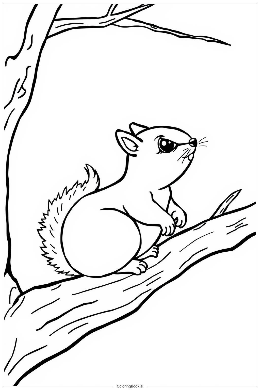  Squirrel Watching Birds from a Tree Coloring Page 