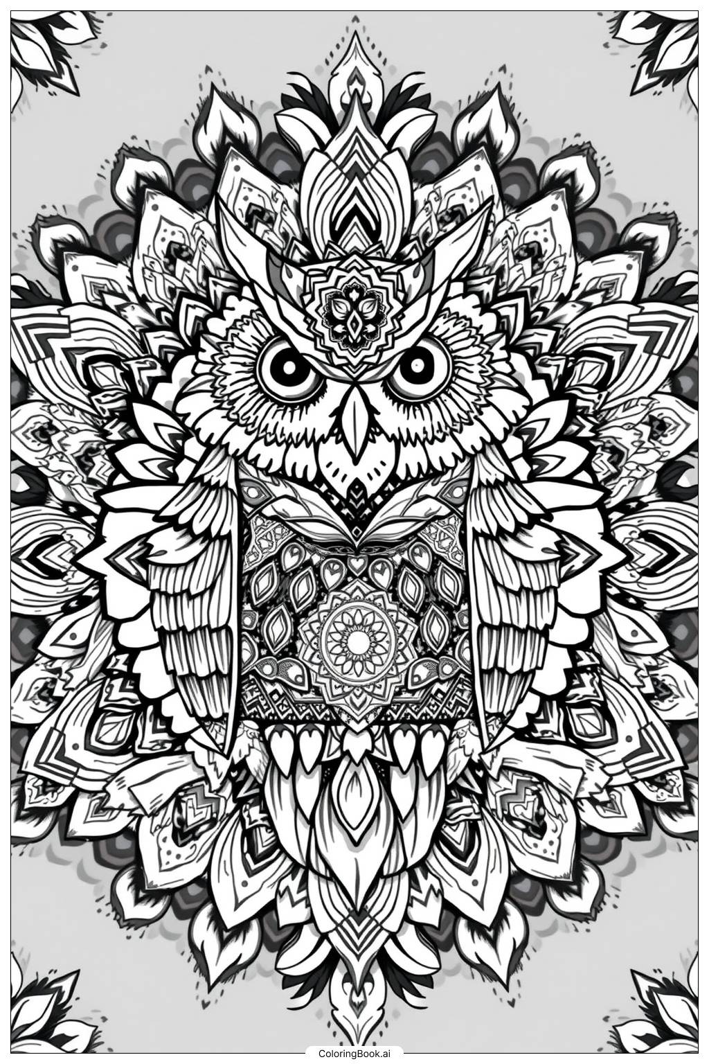  Mandala Owl Design Coloring Page 