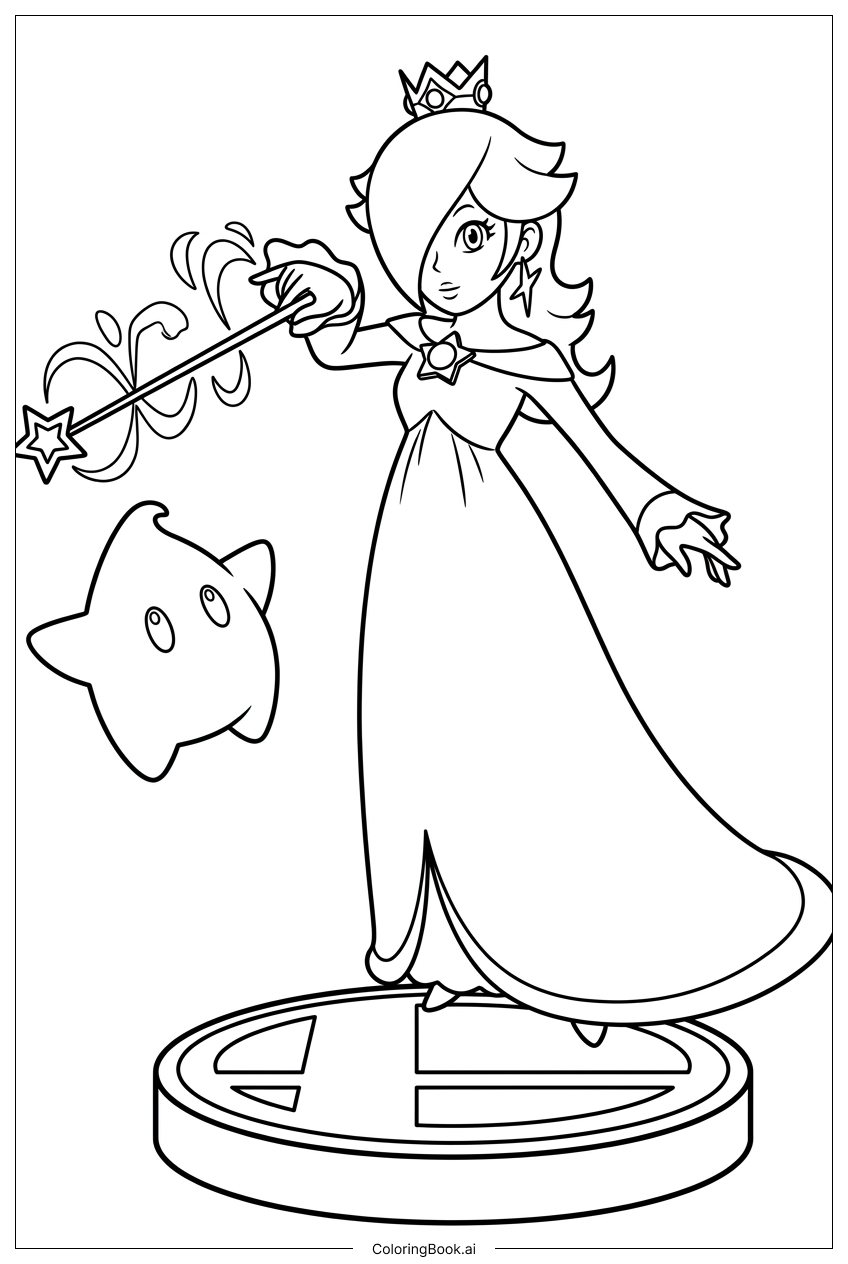  罗莎琳娜在超级粉碎奖杯底座上施法填色页 