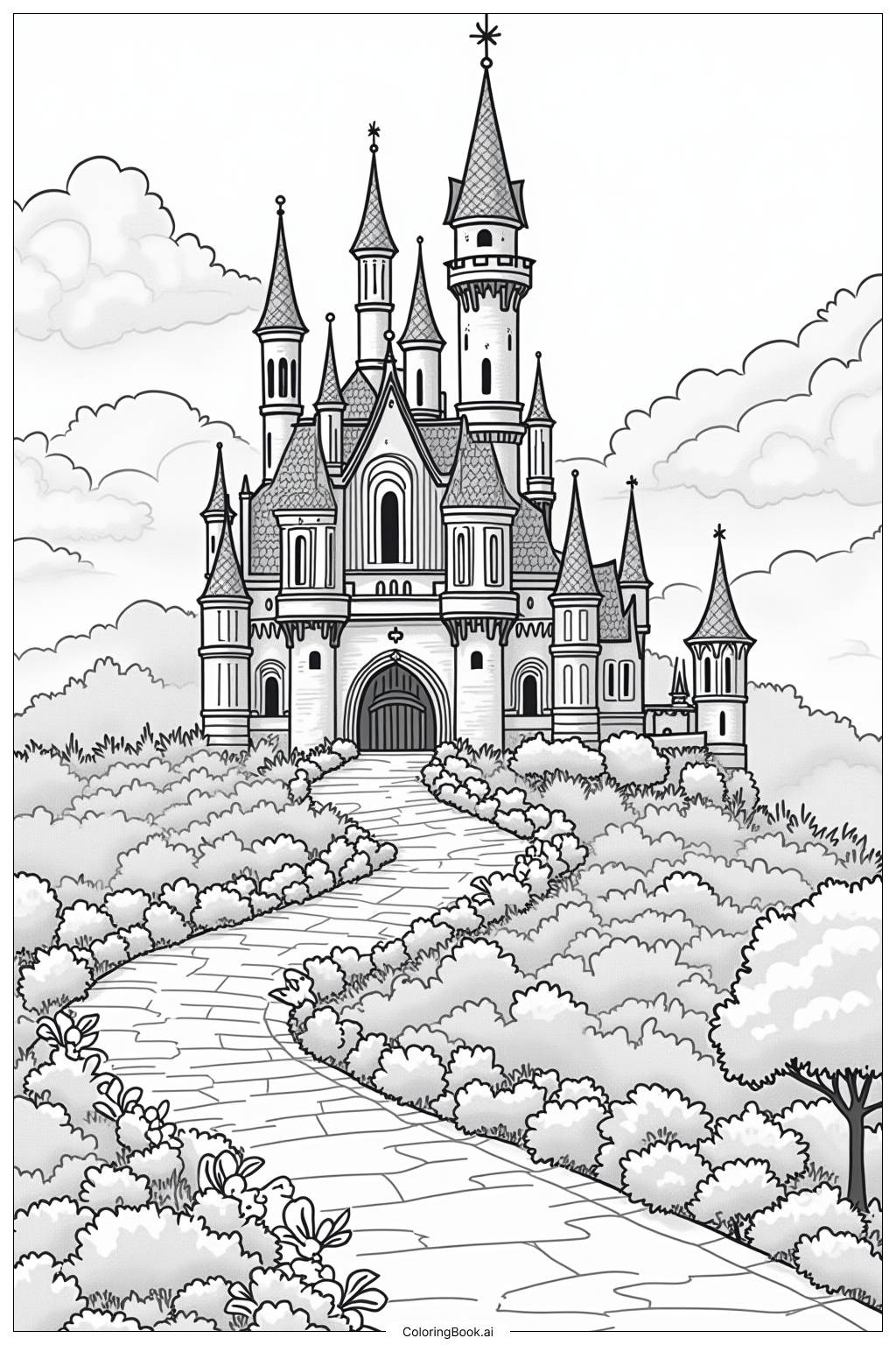  Page de coloriage Château pour Adultes Design Détaillé 