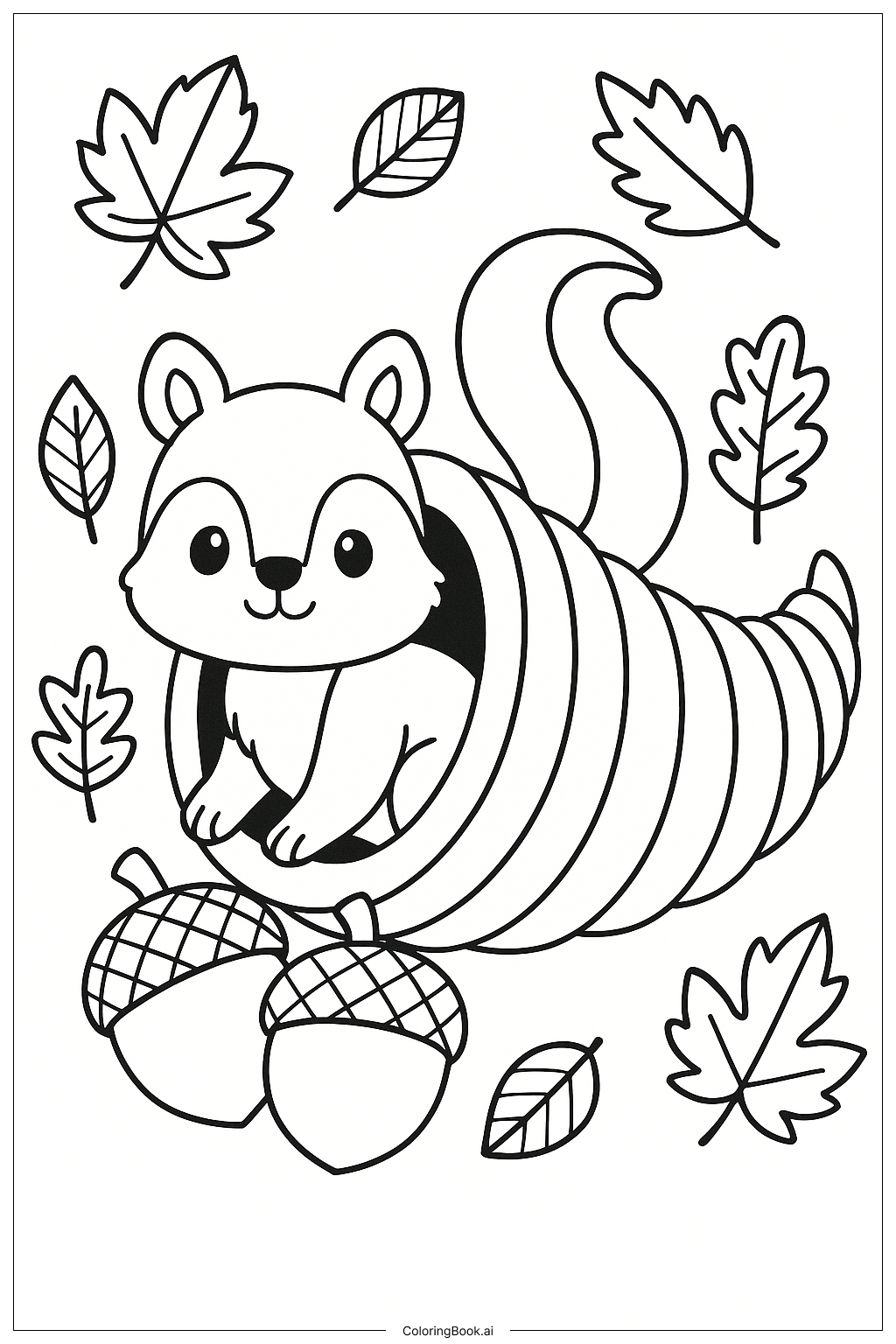  Trang tô màu Squirrel Peeking From A Cornucopia 