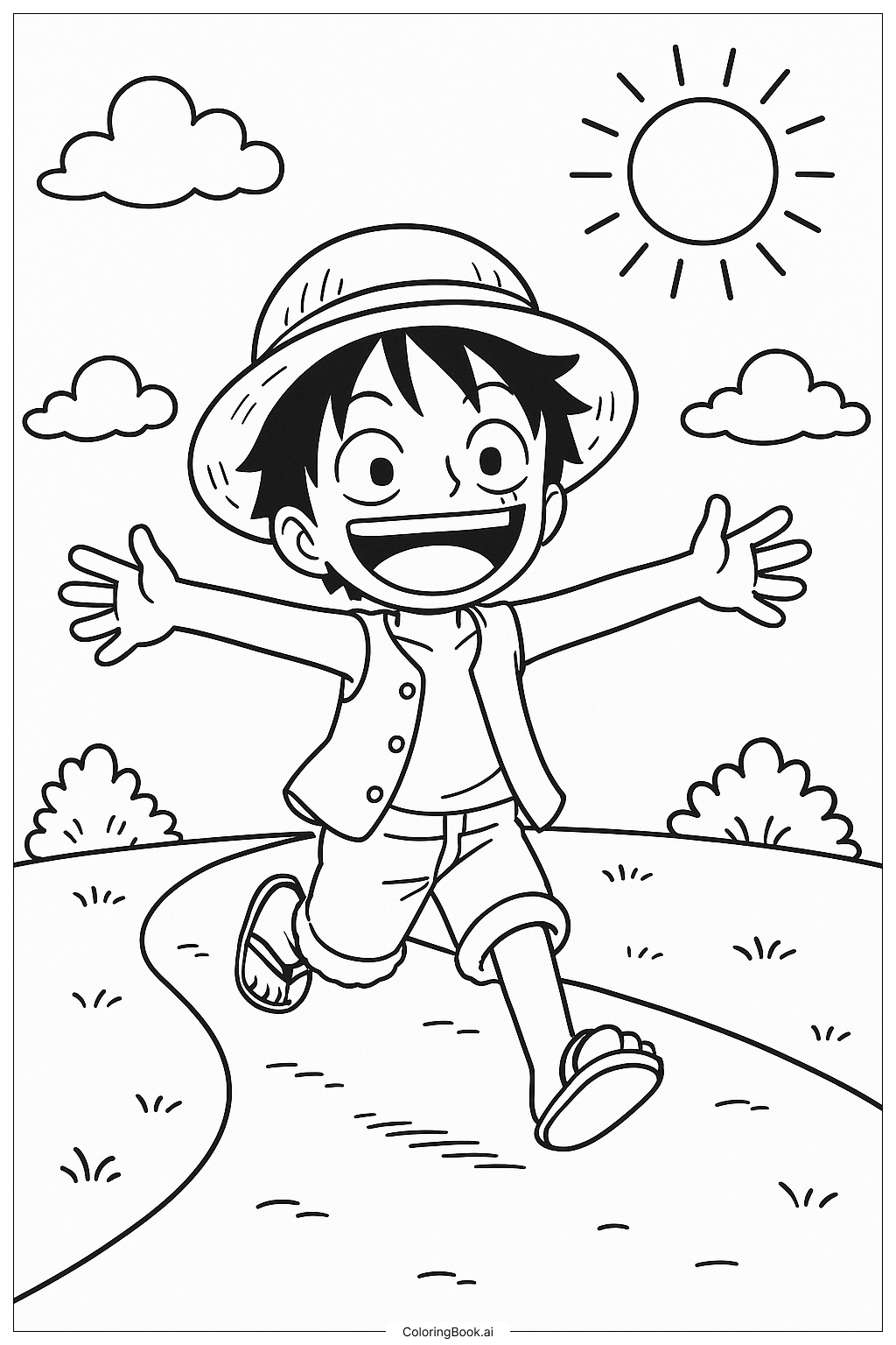  冒険へ走るルフィの塗り絵ページ 