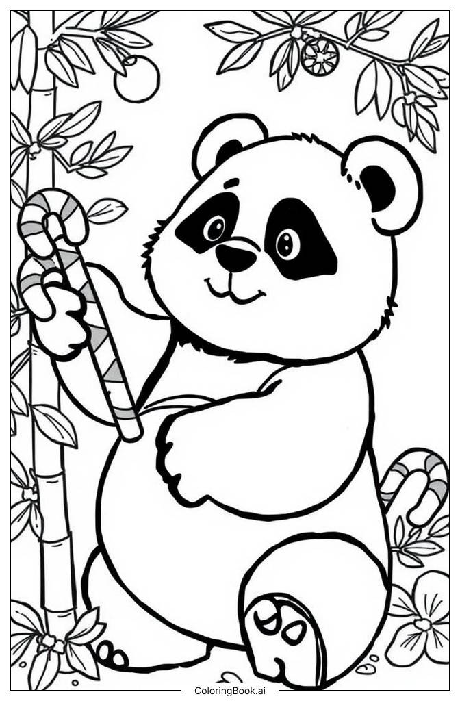  Página para colorear de Panda de Navidad 