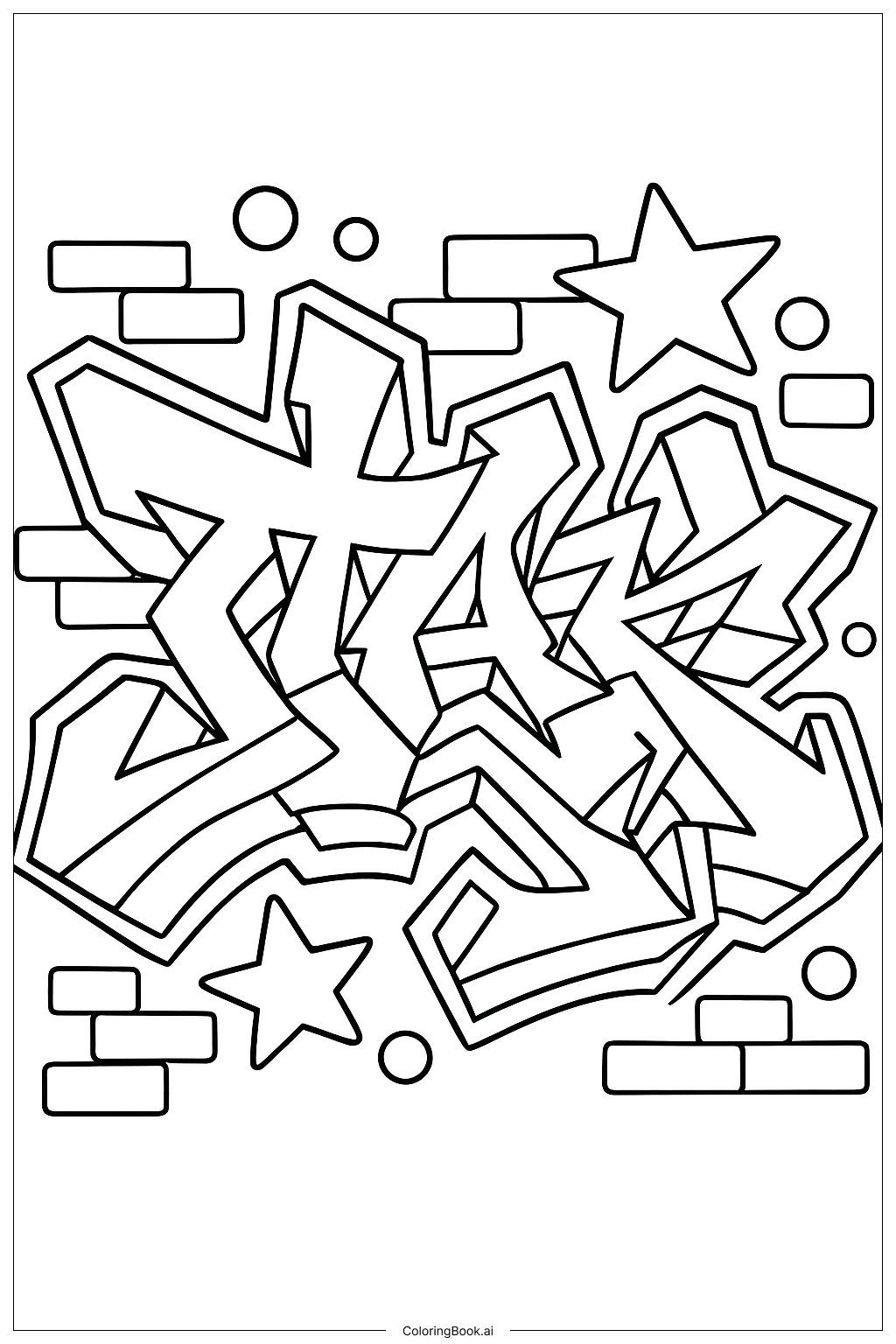  硬派野性风格涂鸦字母填色页 
