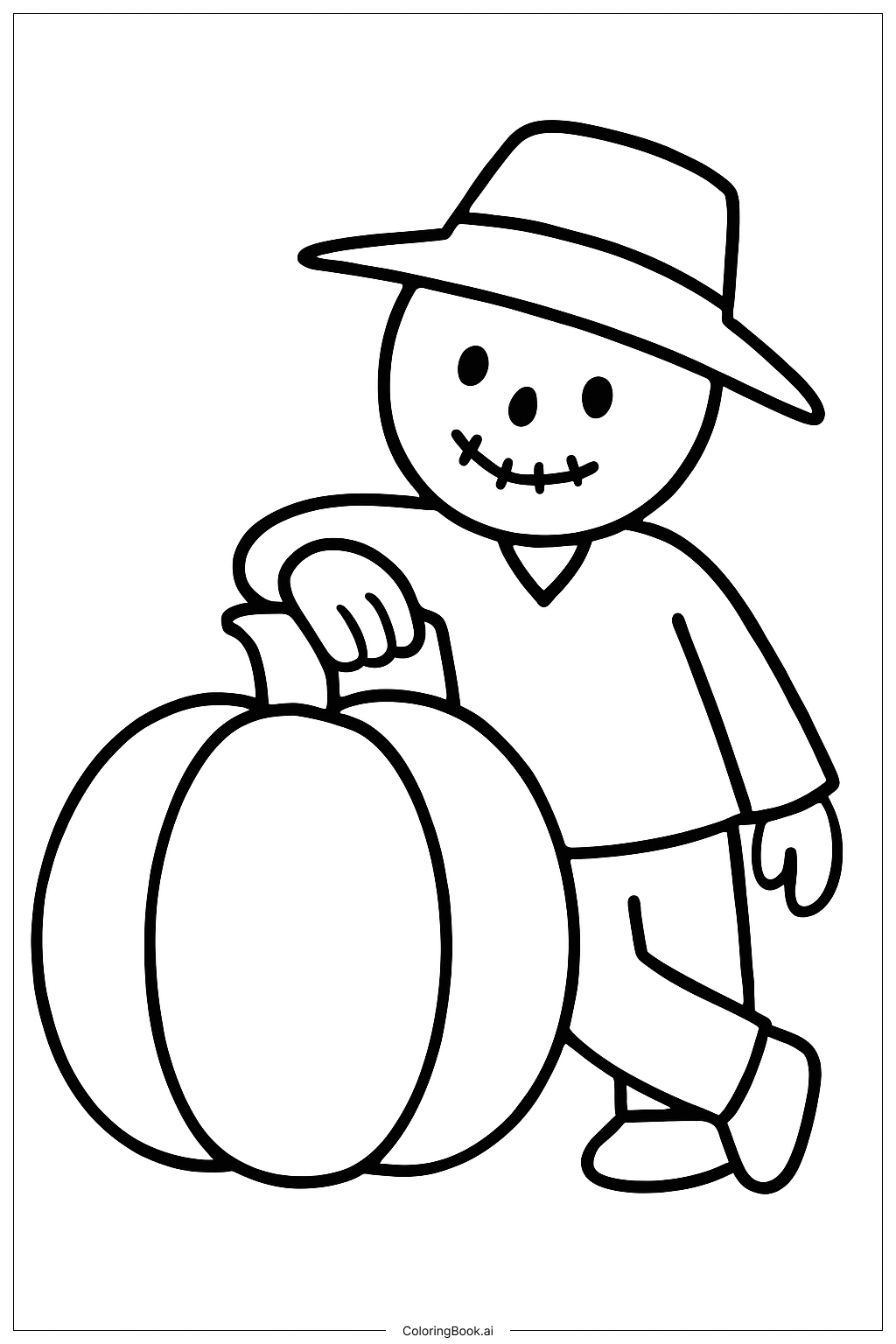 Scarecrow Leaning On A Pumpkin Coloring Page