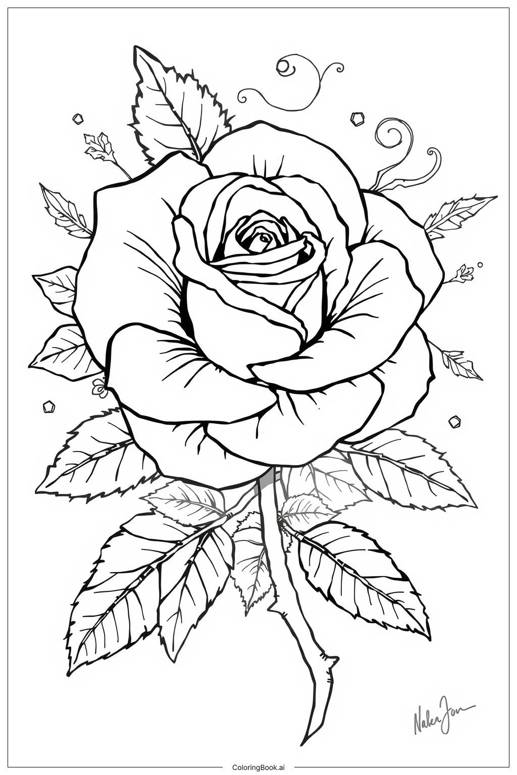  Página para colorear de Arte de Tatuaje de Rosa-2 