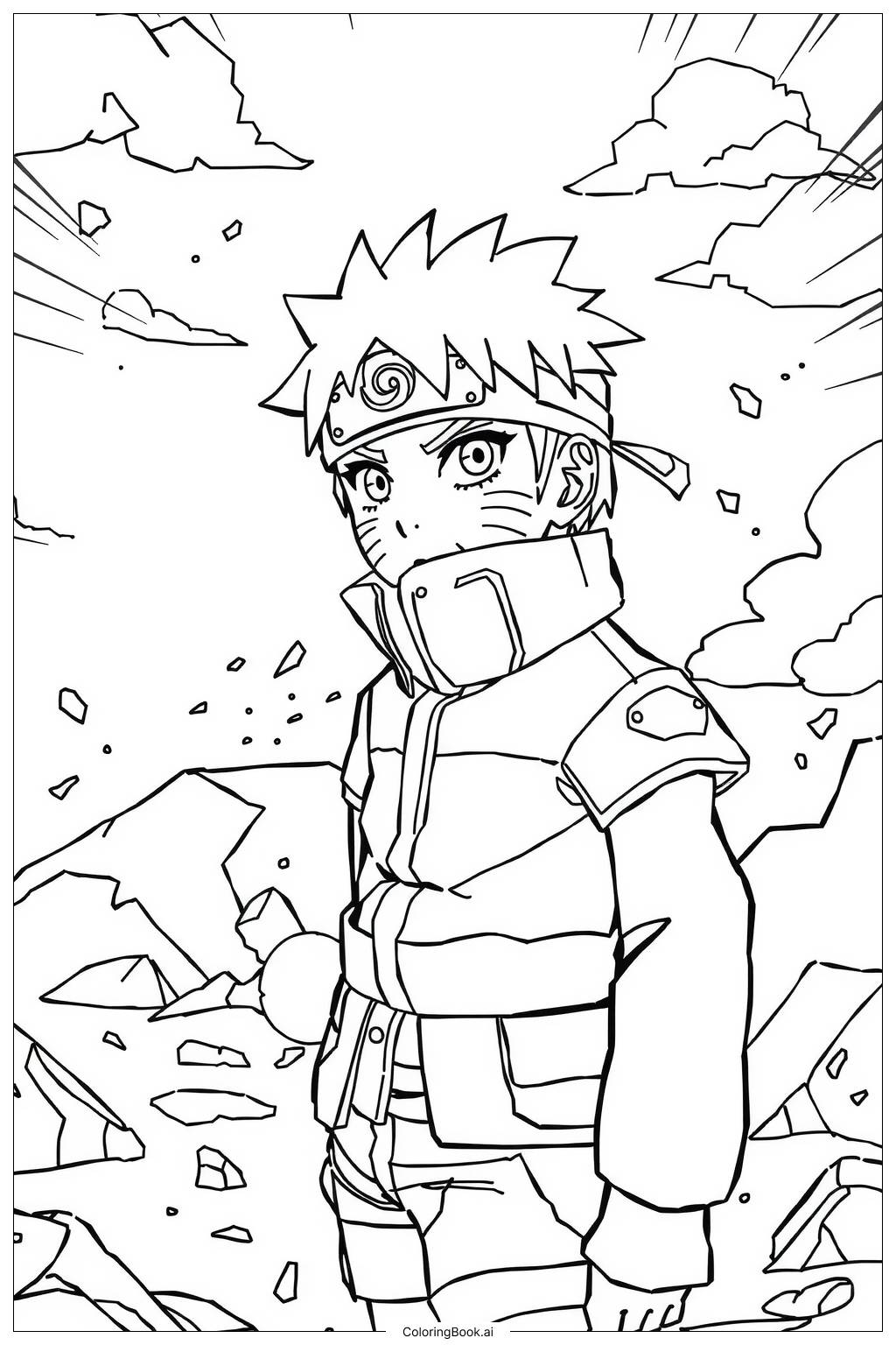  Página para colorear de Naruto superando la destrucción de Pain 