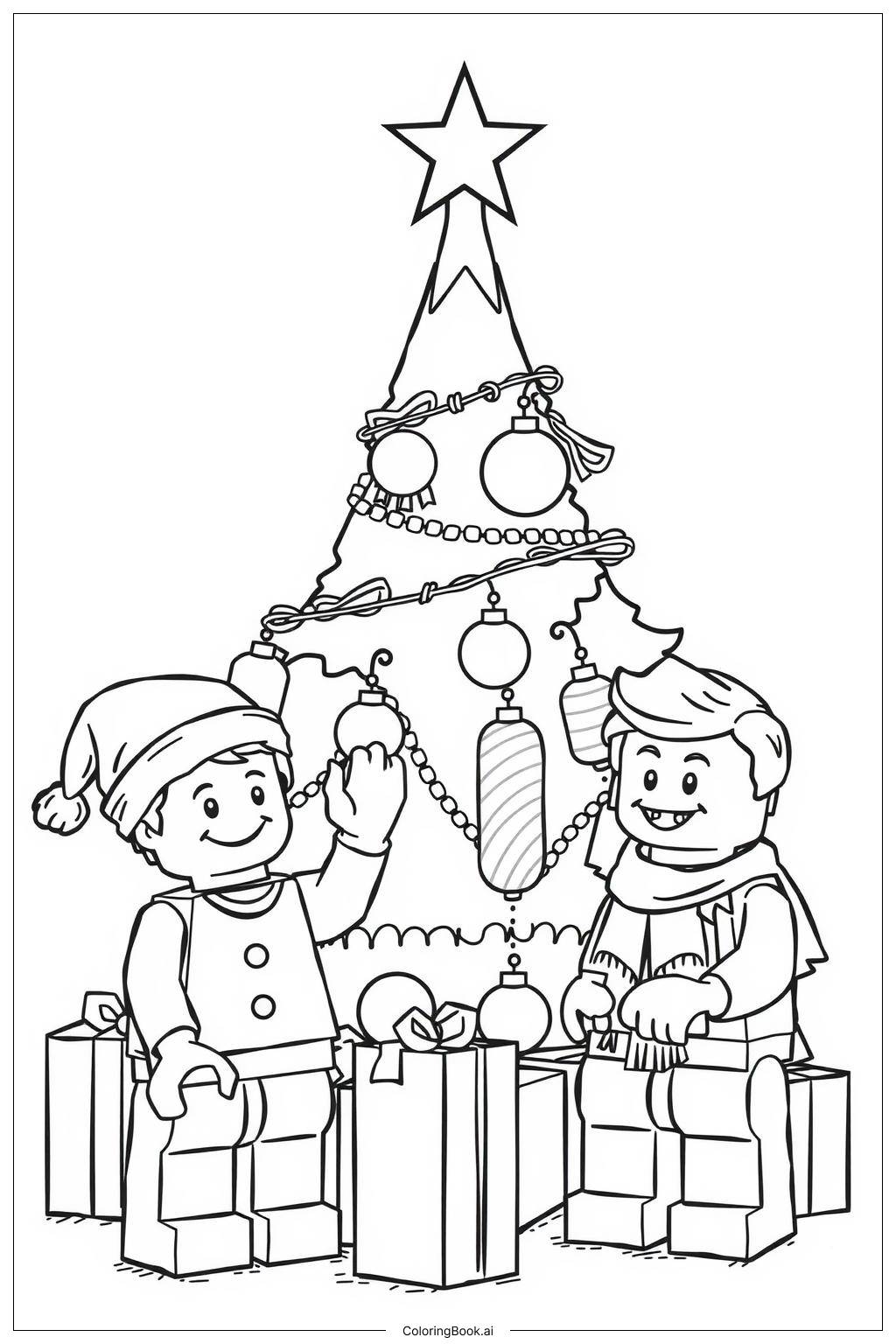  Lego Christmas Tree with Minifigures Coloring Page 