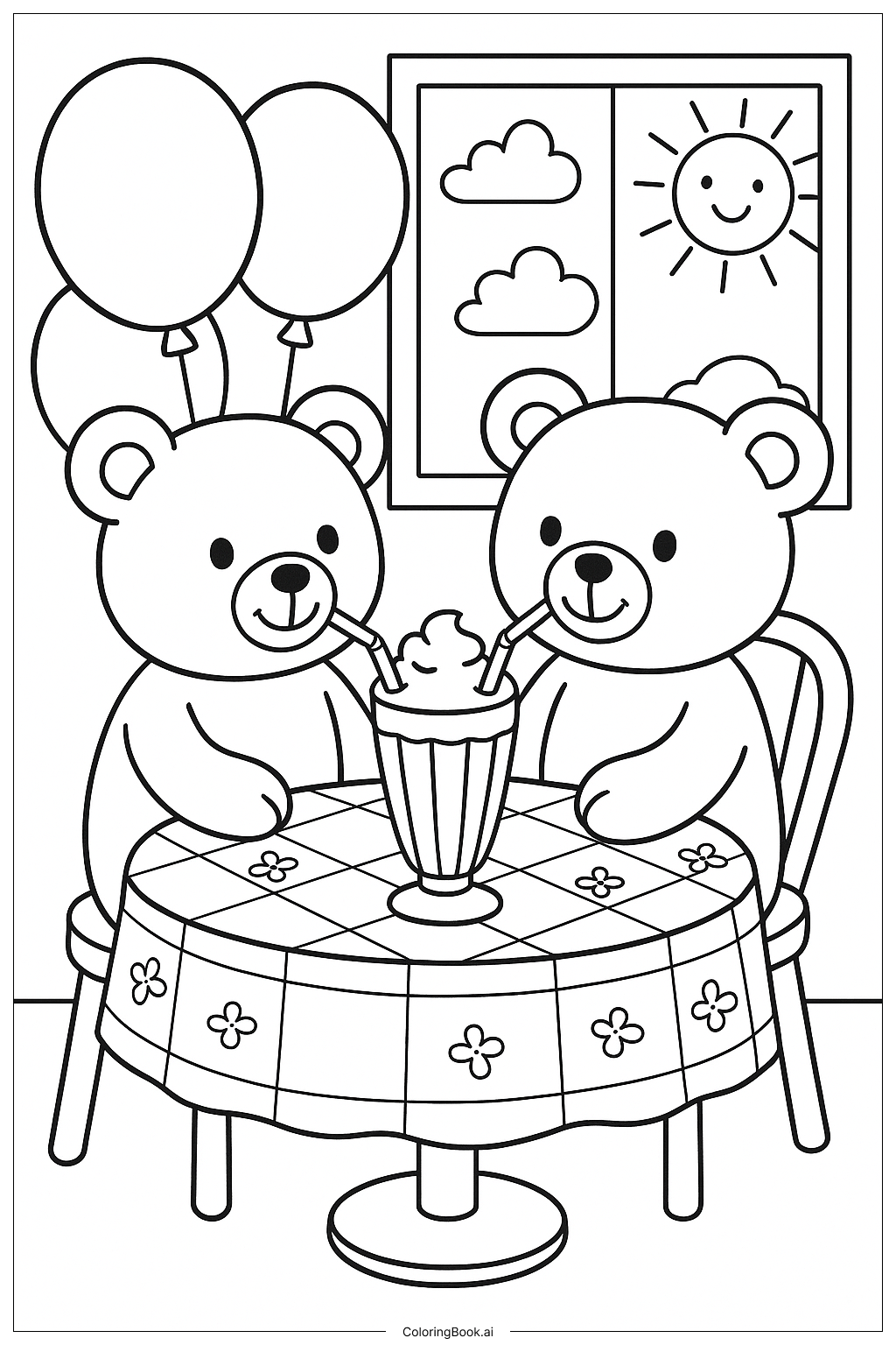  Two Teddy Bears Sharing A Milkshake Coloring Page 
