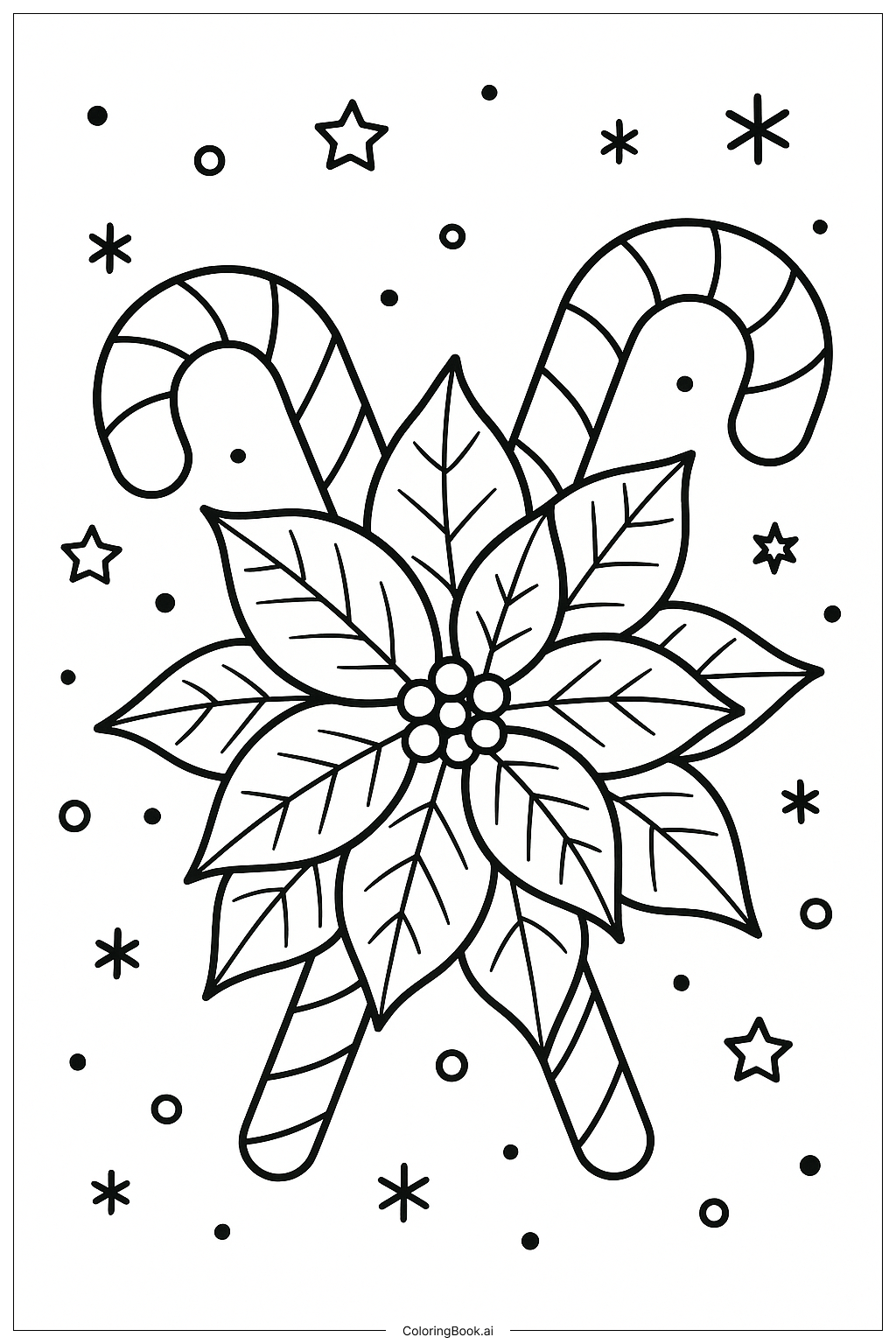 Poinsettia With Candy Canes Coloring Page