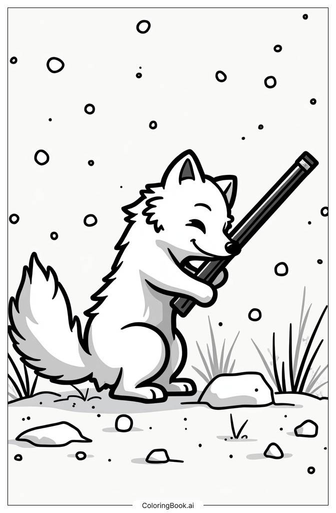  Arctic Fox Hunting in the snow Coloring Page 