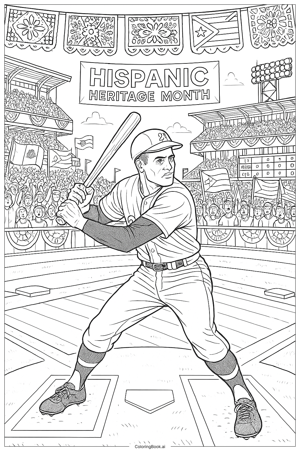  Roberto Clemente beim Schlag für den Hispanic Heritage Month Ausmalseite 