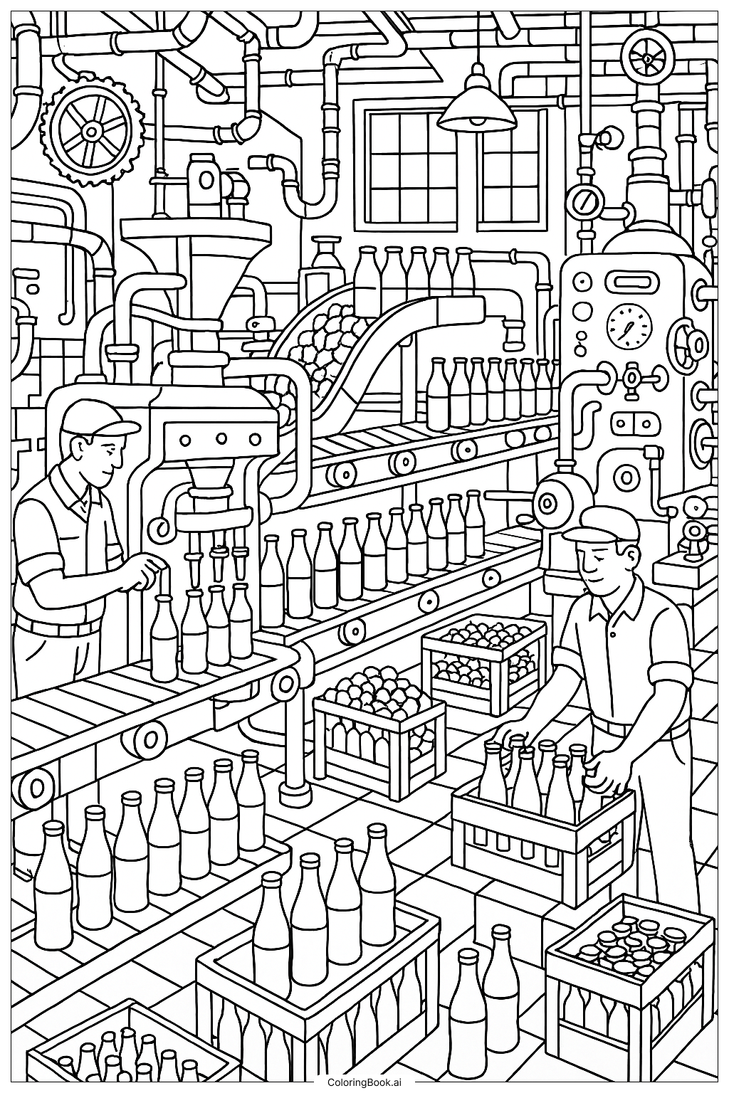  A Detailed Soda Pop Bottling Factory Scene Coloring Page 
