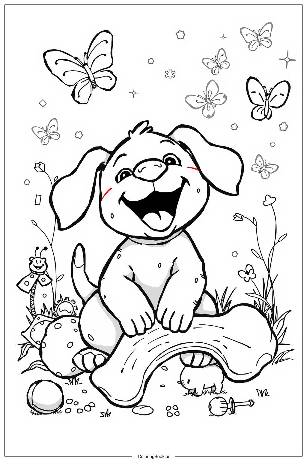  Page de coloriage Jeu du Chiot et de l'Os 